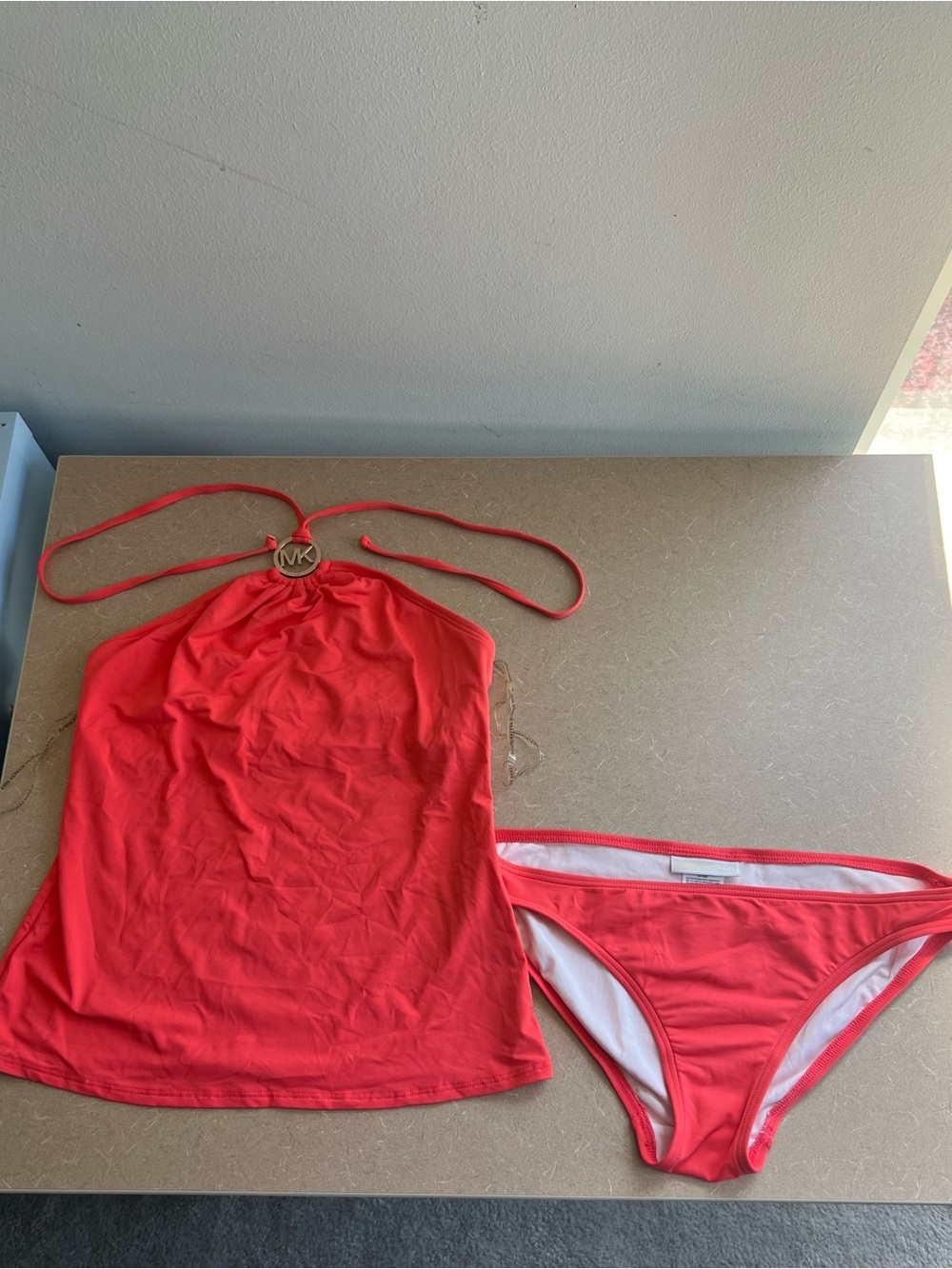Michael Kors Red Halter Tankini Top with Matching Bikini Bottom